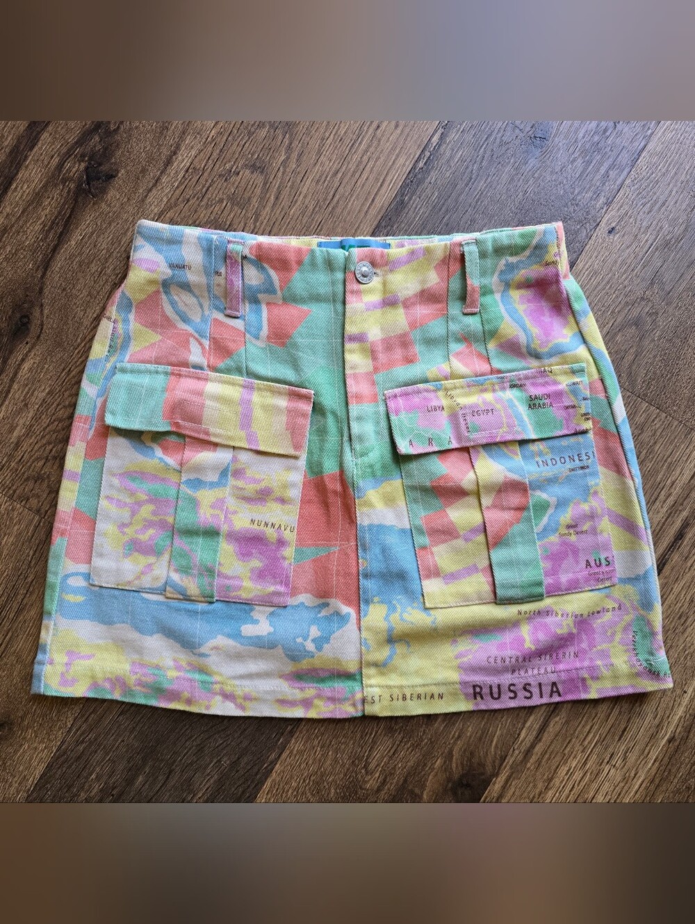 ME. Melody Ehsani Pastel Map-Print Cargo Skirt